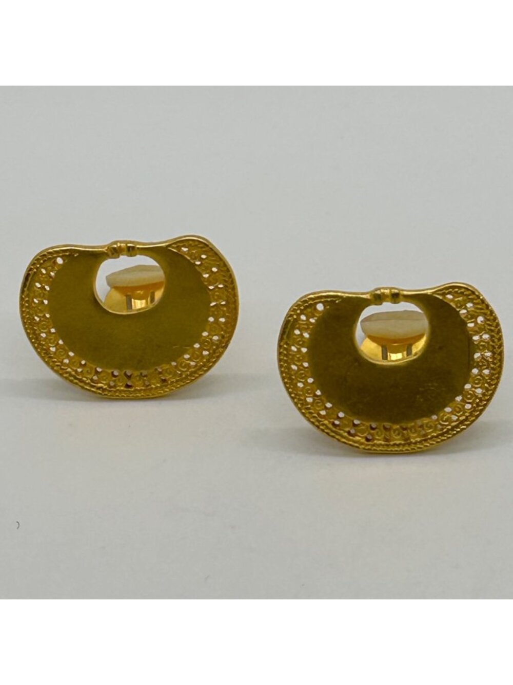 Vintage INCA Gold-Tone Clip-On EarringsTextured Perforated Statement Geometric
